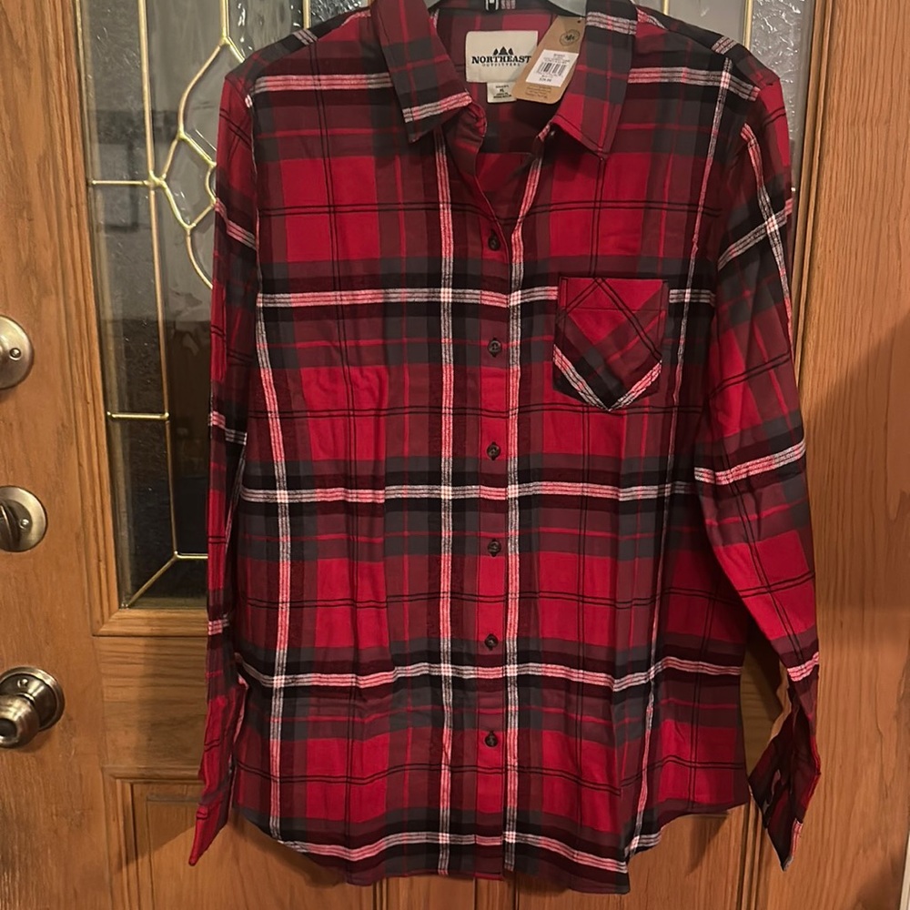NORTHEAST OUTFITTERS CLASSIC LIGHTWEIGHT FLANNEL:RED/BLACK PLAID:NWT: XL